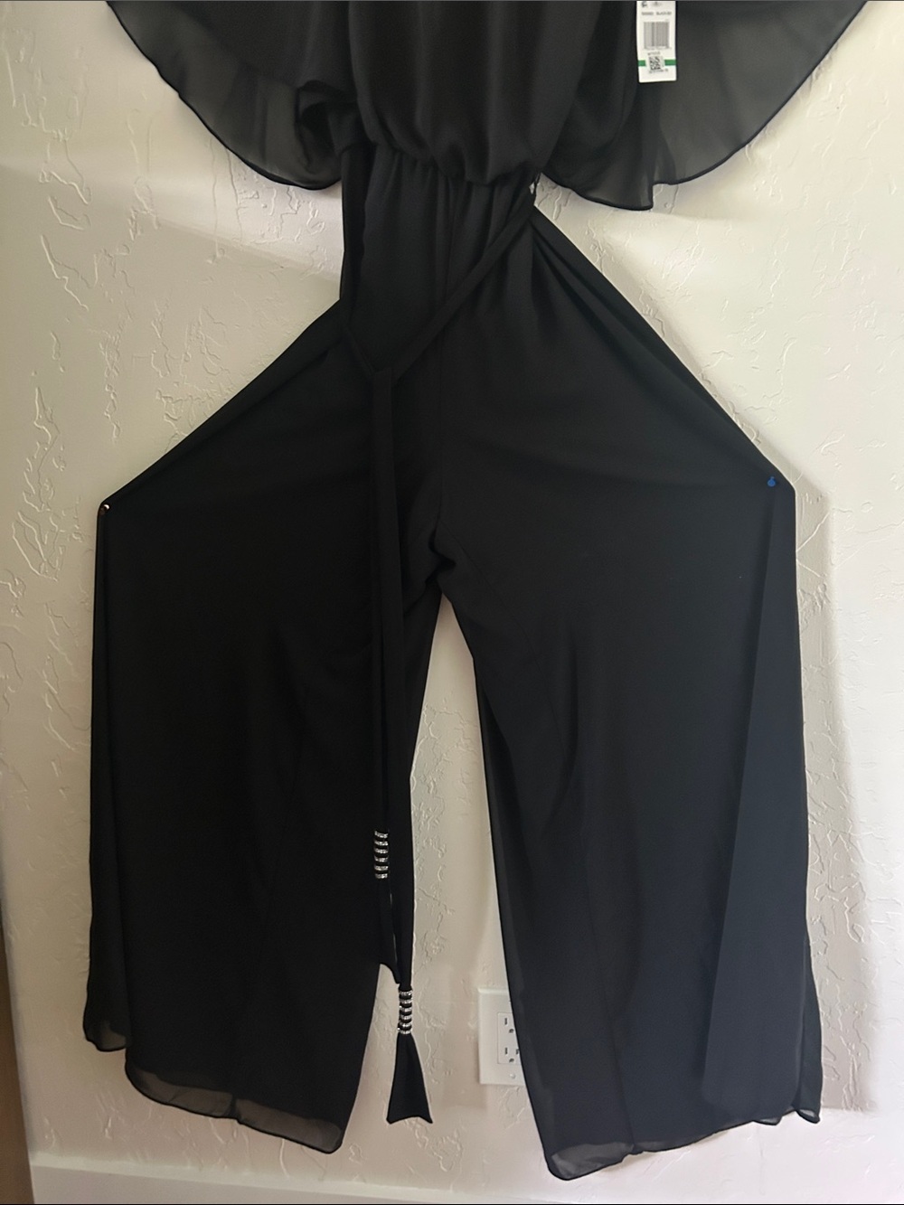 MSK Black Cold-Shoulder Wide-Leg Jumpsuit with Chiffon Overlay. NWT - Picture 6 of 12